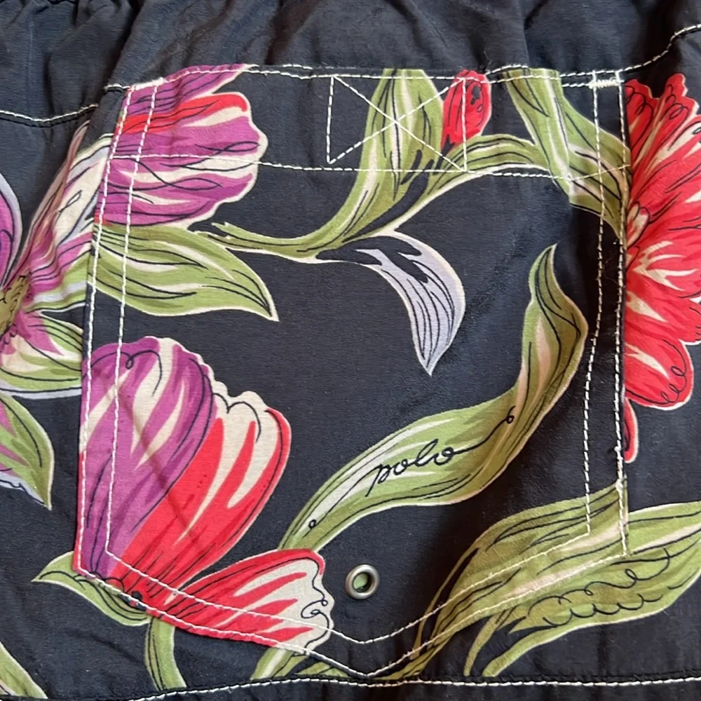 Polo sport swim trunks floral and black color block